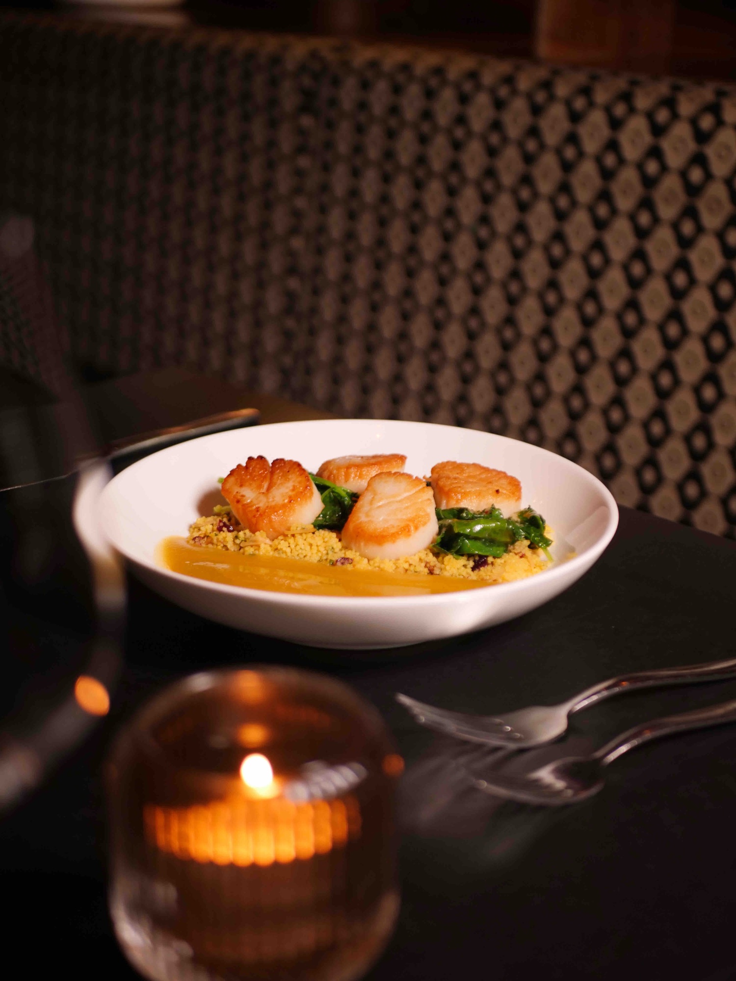 Seared diver scallops with miso polenta at The Arthur J